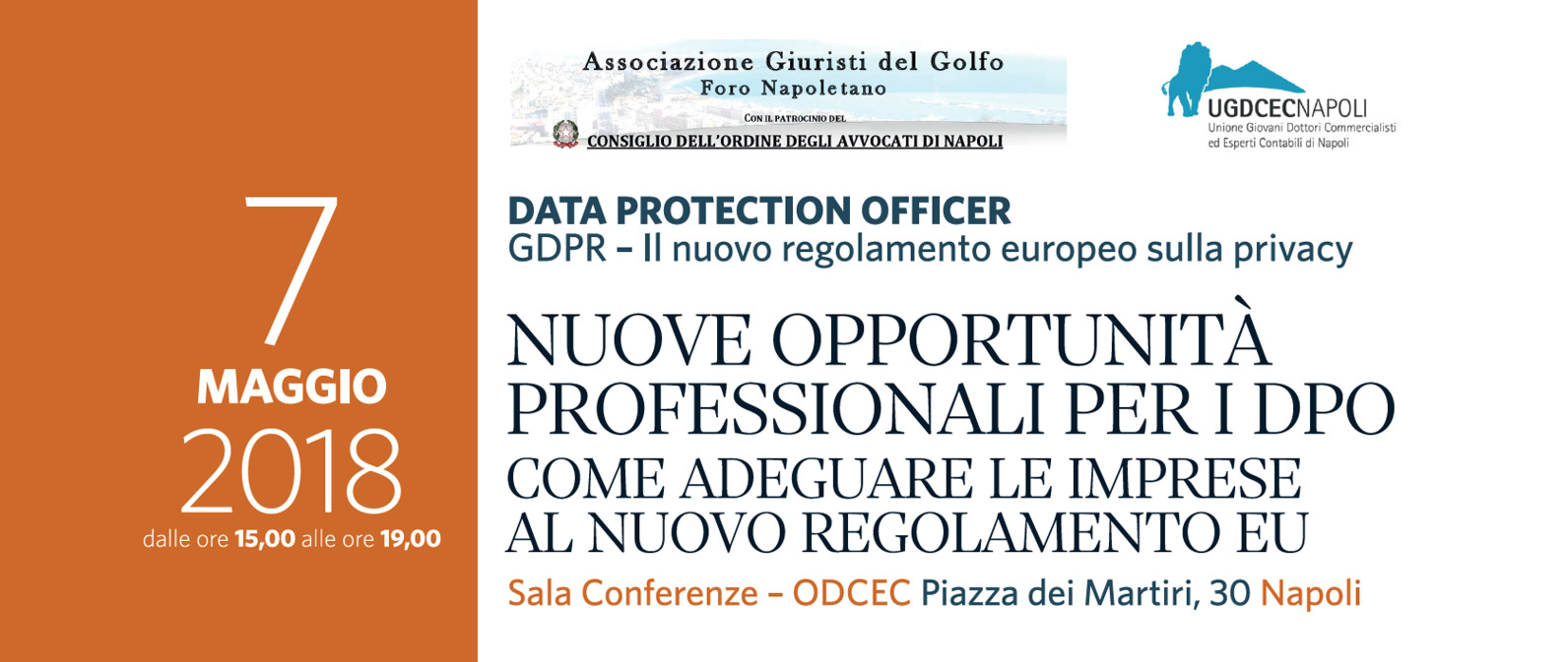 GDPR. Nuove opportunità professionali per i DPO. Napoli 7 maggio 2018