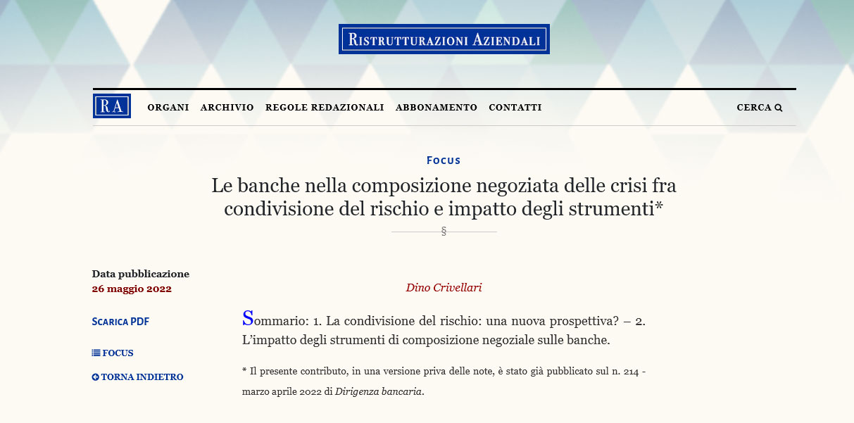 Le Banche E La Composizione Negoziata. Articolo Dell'Avv. Dino ...